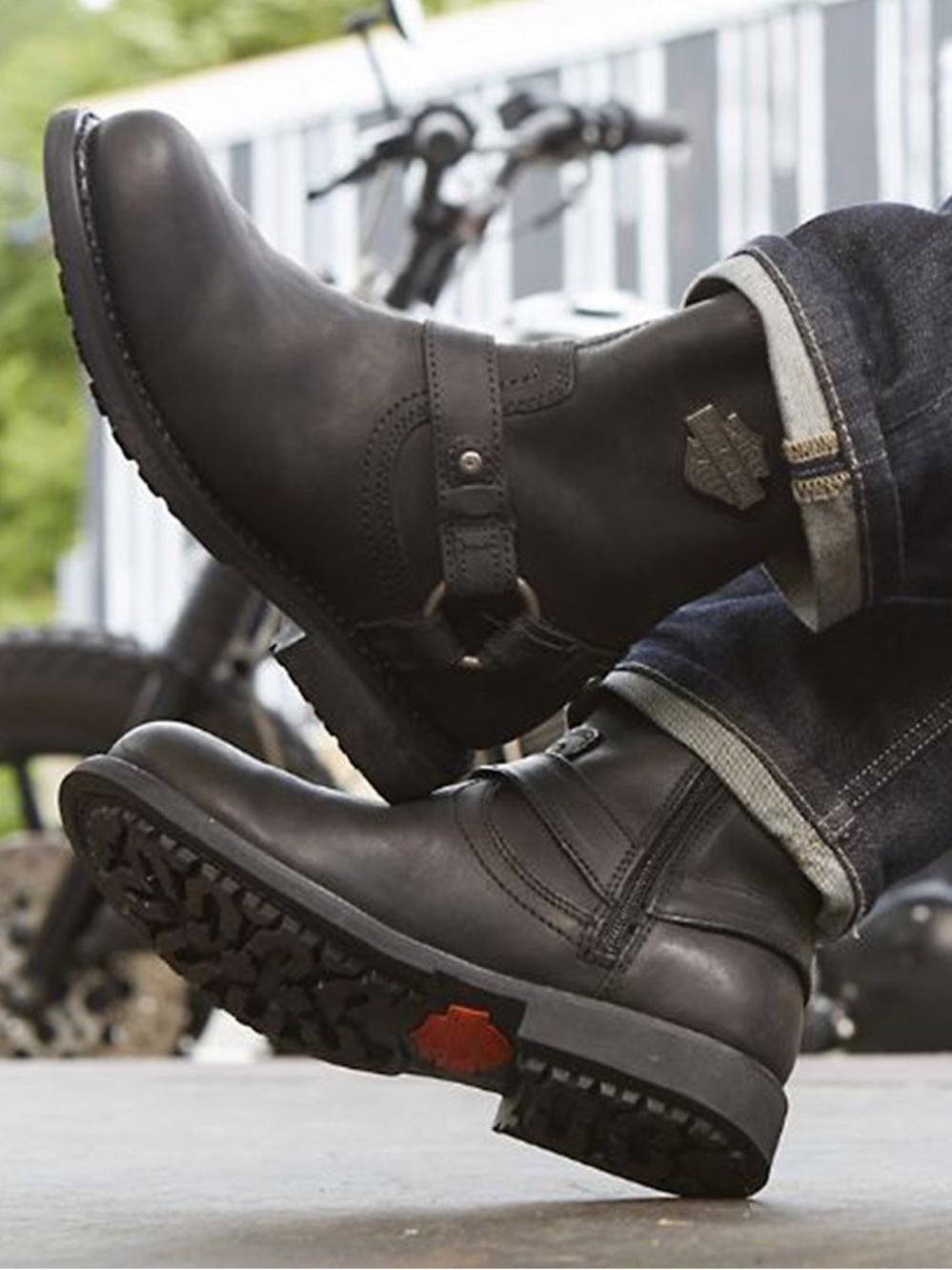 Black Harley Davidson Leather Motorcycle Boots for Men